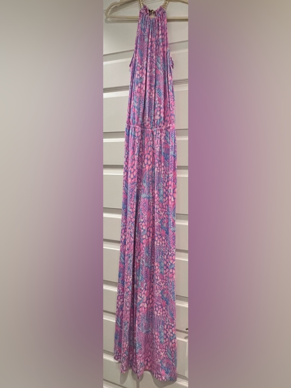 Like New Lilly Pulitzer Gold Chain Halter Neck Jumpsuit with Elastic Waist - Picture 3 of 9
